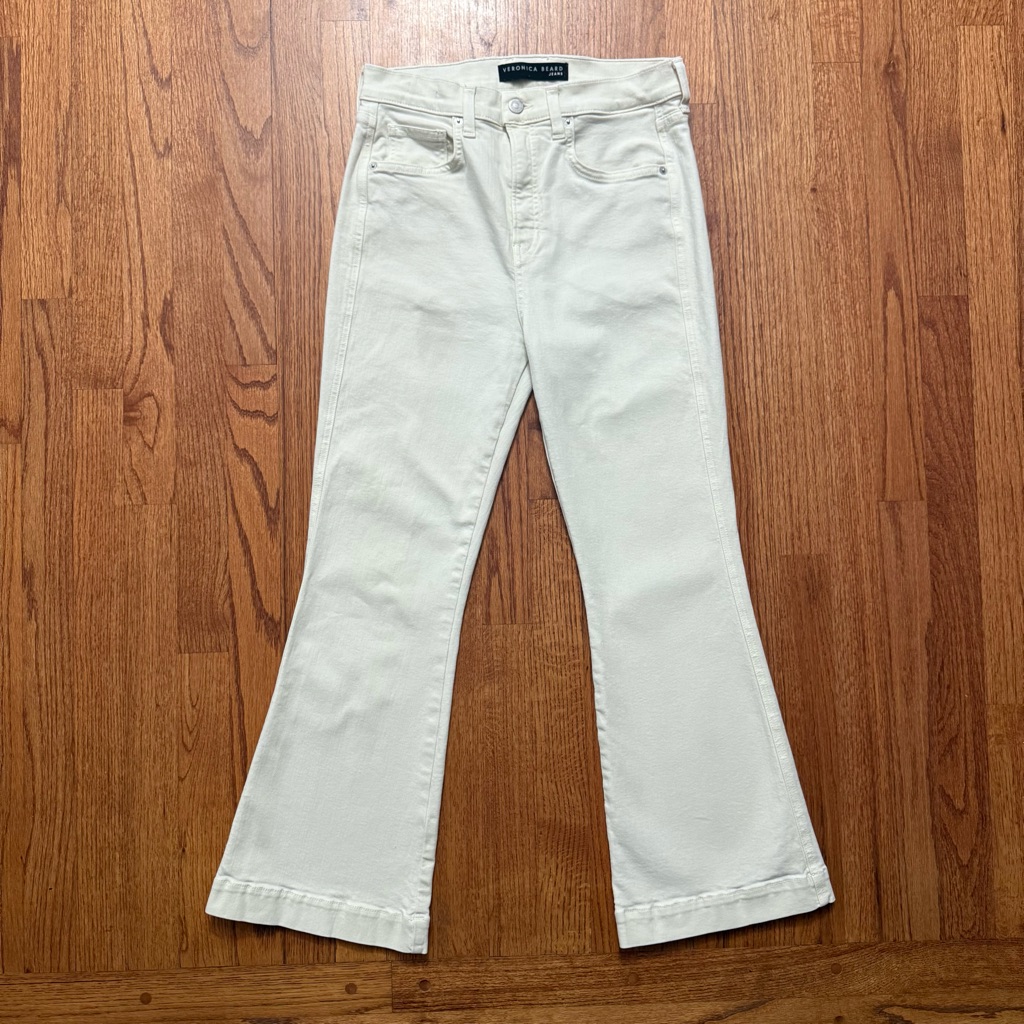 Veronica Beard Carson High Rise Ankle Flare Jeans In Ecru Size 30 / 10